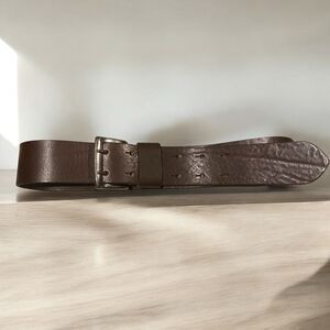 Vintage Post Card‎ XS/S Italian Leather Belt Dark Brown Double Prong Buckle